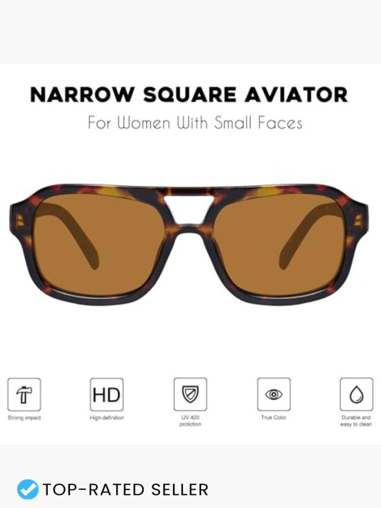 Small Narrow Square Aviator Sunglasses for Women Retro Double Bridge UV400 main image 4